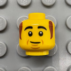 Lego New Yellow Minifigure Head Male Brown Sideburns Cheek Lines Black Eyebrows