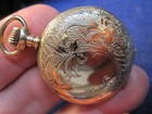 0s Gold Filled Ornate Hunter Case Pocket Watch Ticking Multi Color Dial