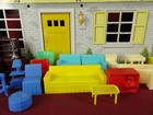 Vintage 1950s Marx Tin Litho Doll House With Furniture Red Roof Ranch