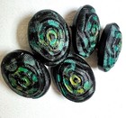 Set Of Painted Antique Glass Buttons 4 Way Shank Oval Imitation Silk Tiny Green