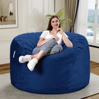 3ft Bean Bag Chair Memory Foam Plush Velvet Fur Lazy Sofa Adult Blue