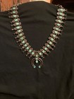 Navajo Squash Blossom Naja Turquoise Silver Pendant Necklace