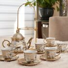 20 Pc Tea Set Pot 6 Cups 6 Saucers Rack Coffee Cup Gold With 6 Spoons 3 Oz Cups
