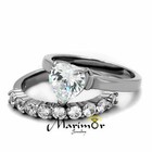 2 7 Ct Heart Cut Cubic Zirconia Stainless Steel Wedding Ring Set Women s Sz 5-10