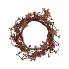 New Primitive Berry Candle Rings 2 Pcs Rusty Stars 4  Red Burgundy Pips Rustic