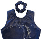 Gk Elite Leotard Gymnastics Leotard  Navy W shimmer Contrast   Rhinestones  Axs