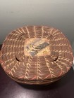 Appalachian Vintage Handwoven Pine Needle Basket Rectangle Lid Sewing 11    X 5   