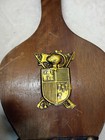 Vintage Wood   Leather Brass Shield Coat Of Armor Fireplace Bellows  24 