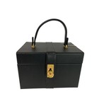 Vintage Black Leatherette Travel Train Case Goldtone Hardware 9 5  X 6  X 6 75 h