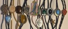 Vintage Lot Of 13 Metal Bolo Ties  Michigan  Stones  Wolf  Rose  More  Nice