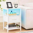 White Night Stand With Charging Station  Led Nightstand For Bedroom  Bedside Tab