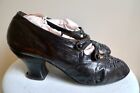 Antique Victorian Edwardian Beaded Black Leather Shoes Vintage Circa 1900 s 