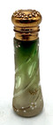 Antique Bohemian Glass Green Perfume Scent Bottle W enamel Florals
