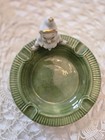 Vintage Christmas Elf Elves Pixie Mcm Pottery Ashtray Dish Gold White Green