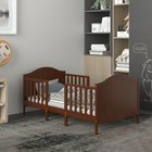 2-in-1 Convertible Toddler Bed Kids Wooden Bedroom Furniture W  Guardrails Brown