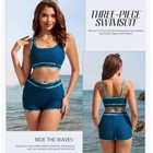 Women s 3 Piece Rash Guard Swimsuit Set Long Sleeve Top Shorts Blue Green Palm