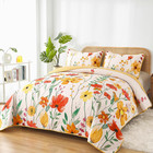 Yellow Quilt Set King Size  Yellow Floral Reversible Bedspread Soft Microfiber L