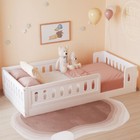 Twin Size Floor Bed Frames With Guardrail Platform Bed For Kids Bedroom Playroom