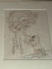 Biskup Signed Pencil Drawing  Eye And Small Figure On Clouds  Framed Original