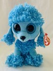 Ty  mandy  Blue Poodle Puppy Dog  Beanie Plush 6  Sit Blue Glitter Eyes 2017