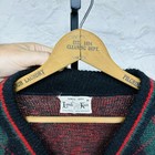 Vtg 60s Lamb Knit Argyle Shaggy Mohair Wool Cardigan Sweater Red Black Grunge