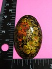 Vintage Black Lacquer Painted Pin Brooch Artist Signature Floral - Oval - 2 1 2 