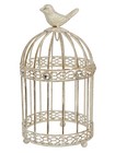 Vintage Shabby Chic White Metal Birdcage Decor Distressed Bird Top Rhinestone