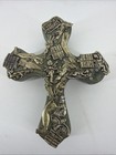Vintage Folk Art Milagros Mexican Wood Cross Metal Charm Amulets Wall Art Decor
