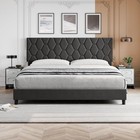 King Size Bed Frame With Headboard Modern Upholstered Platform Bed Easy Assembly