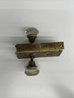 Vintage Glass And Brass Door Knob Set   Lock Assembly Salvage