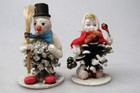Lot Vintage Pinecone Snowman Chenille Girl Christmas Ornaments Japan