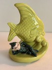 Vintage Gilner Pottery Pixie Elf Koi Fish Chartreuse Planter Clean    50s No Chips