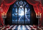 Halloween Gothic Castle Backdrop Vampire Medieval Hall Window Red 7x5ft 