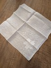 Vintage  White Linen Floral   Madeira Hanky  Original Sticker New