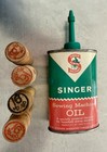 4 Antique Wooden Needle Holders   Singer Sewing Machine Oil Can