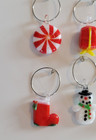 Set Of 6 Wine Glass Charm Set Christmas Blown Glass Charms