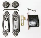 Antique Door Set Victorian   Eastlake Backplate Knob Mortise Lock Key Reclaimed
