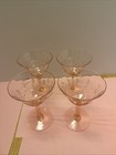 Set Of 6 Vintage Pink Depression Glass Cocktail Glasses Etched Floral Fluted