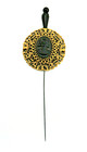 Antique Ladies Hat Pin   Large Brass Filigree   Black Glass Cameo