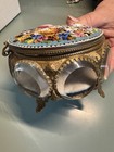 Antique Grand Tour Floral Micro Mosaic Beveled Glass Trinket Jewelry Casket Box