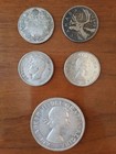 Lot Of 5 Canadian Coins 1953 Silver Dollar   4 Quarter Lot Canada 80  Silver 