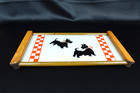 Vintage 1940s Westmoreland Scottie Dog Reverse Painted Glass Tray Wood Frame