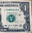 Heavy Ink Error On The  9   Federal Reserve Note One Dollar Bill J74995815c