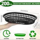 Mimorou 200 Fast Food Baskets 10 5 X 7 Inch Restaurant Tray Black Plastic Ser   