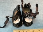 Antique Black Oilcloth 2 7 8  Doll Shoes W buckle Trim 4 French german compo