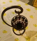 Vintage Hanging Metal Basket Beaded Tea Candle Holder Dark Purple Beads 