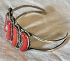 Vintage Native American Navajo Coral   Sterling Cuff Bracelet