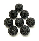 Antique Vintage Set Of 8 Patterned Black Glass Ball Button - 3 8   x9 