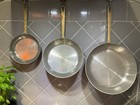 Set 3 Vintage Copper Saute Pans Made In Korea  10  8   6 Inches  Brass Handles 