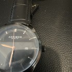 Akribos Xxiv Quartz Date 30m Black Dial Silver Tone Steel Black Leather Strap